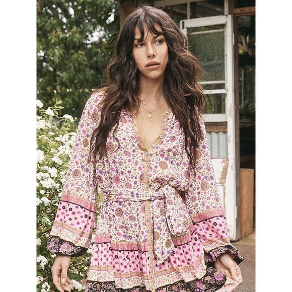 NEW Spell & The Gypsy Collective Lady Untamed Tunic Mini Dress Pink Floral - Picture 2 of 6